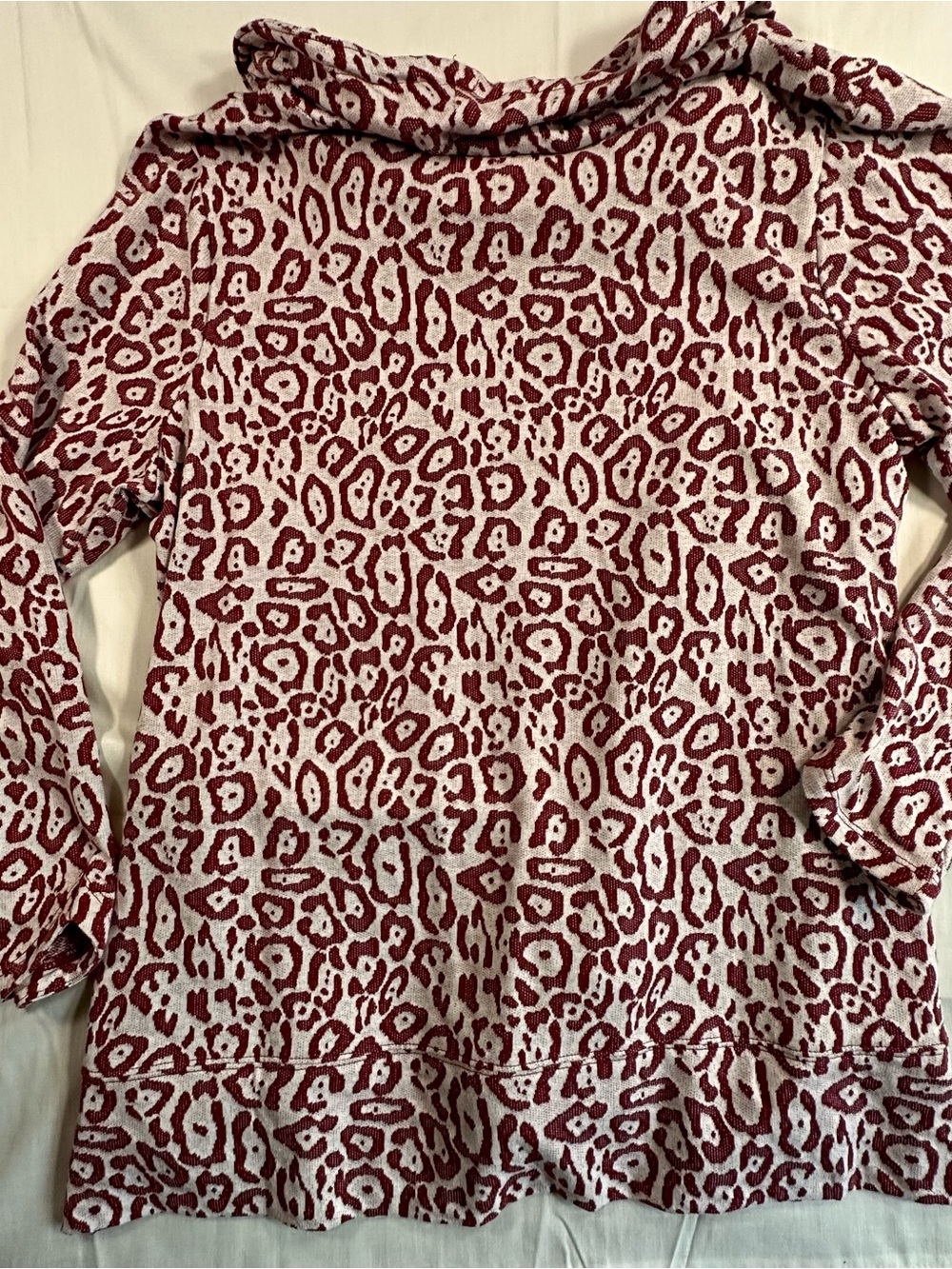 AnyBody Women's Burgundy and Cream Leopard Cowl Pullover - Picture 13 of 13
